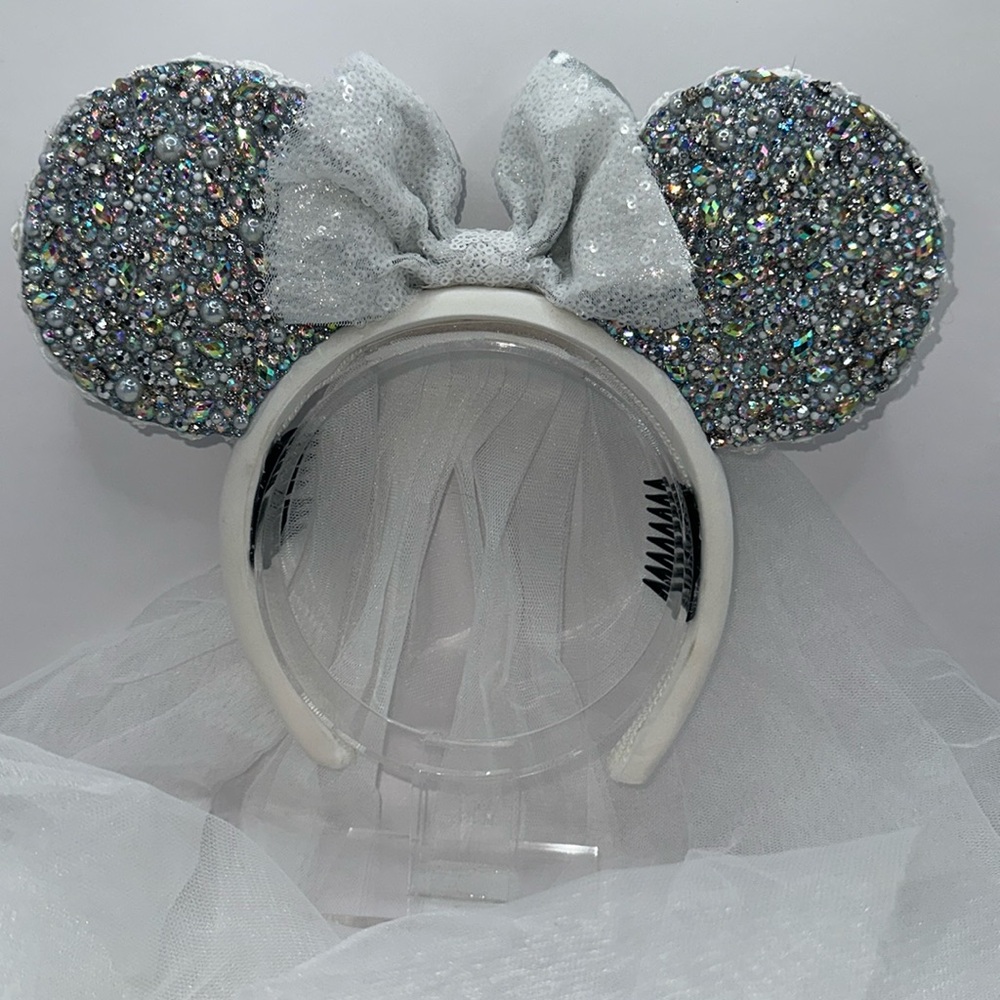 Rhinestone Bridal Minnie Ear Headband with removable Veil